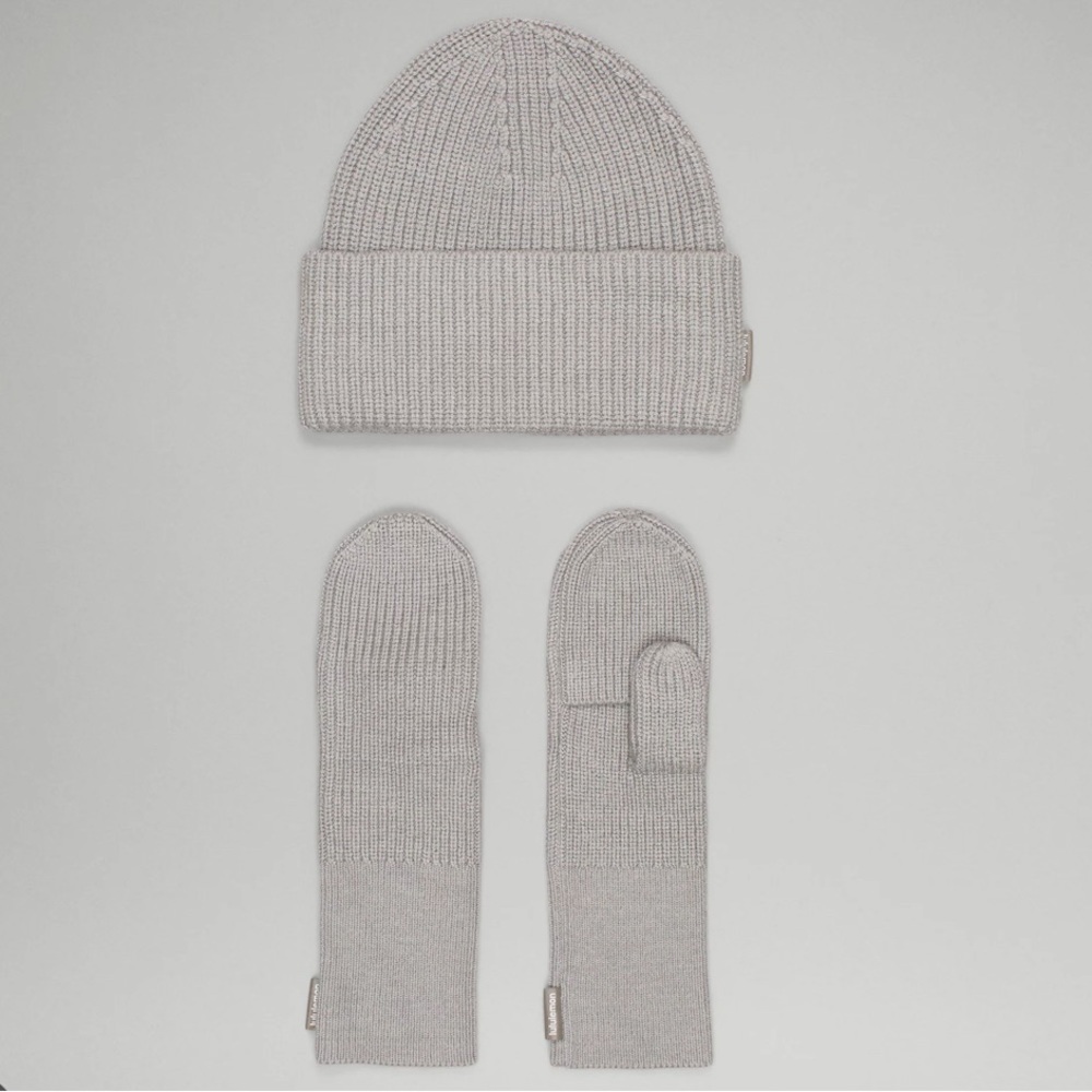 Lululemon Ribbed Merino Wool-Blrnd Knit Cozy Set in Gull Grey NWT